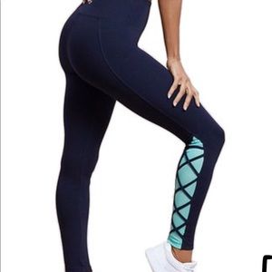 NWT midnight blue leggings with cross up detail